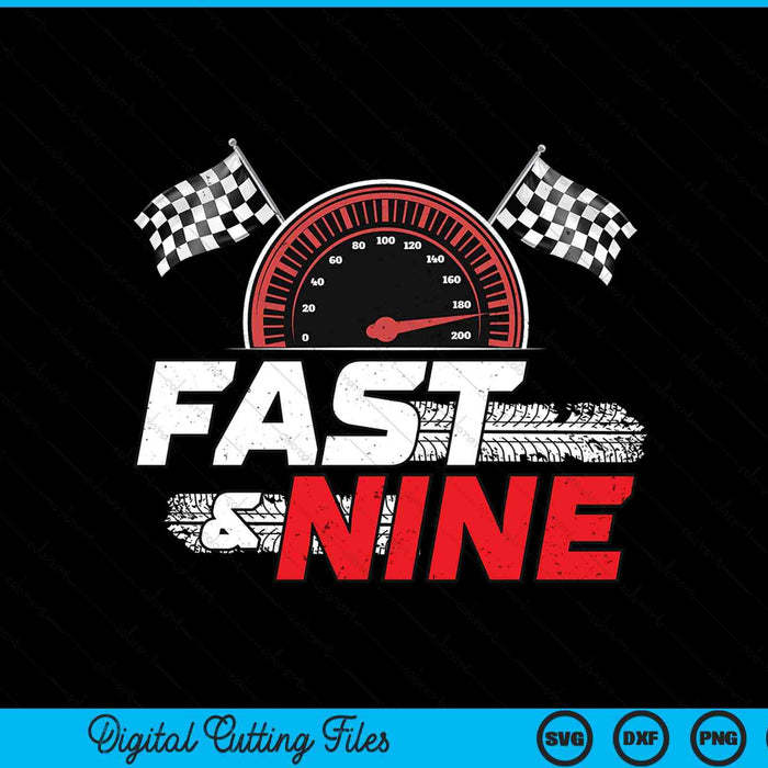 Race car 9th birthday boy 9 year old racing car driver SVG cut file