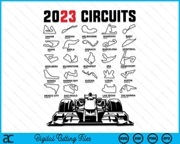 Racing Formula Circuit Track Car Fan Race Lover 2023 SVG PNG digitale snijbestanden