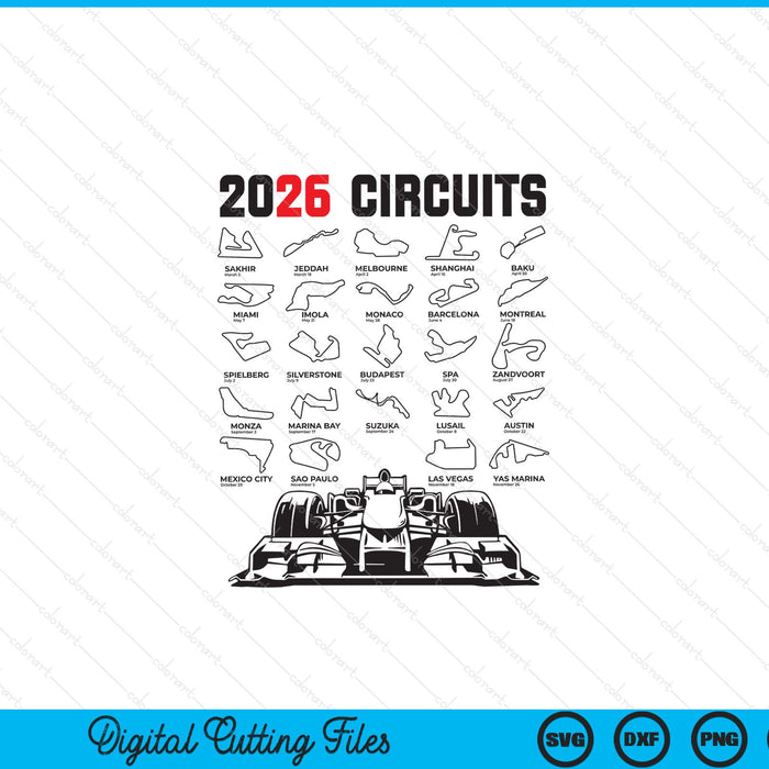 Racing formula circuit track car fan race lover 2026 SVG PNG cut file for Cricut