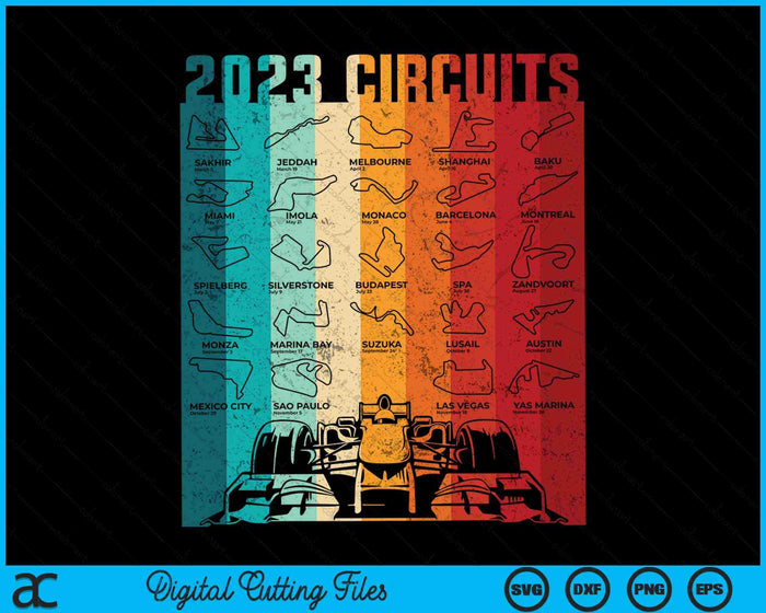 Racing Formula Track Circuit Car Fan Race Lover 2023 SVG PNG digitale snijbestanden