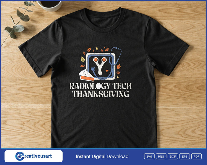 Radiology Tech Thanksgiving with a wishbone X-ray scan and stethoscope SVG printed on a black t-shirt
