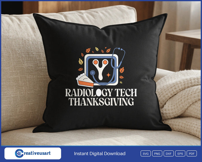 Radiology Tech Thanksgiving with a wishbone X-ray scan and stethoscope SVG design on a black throw pillow