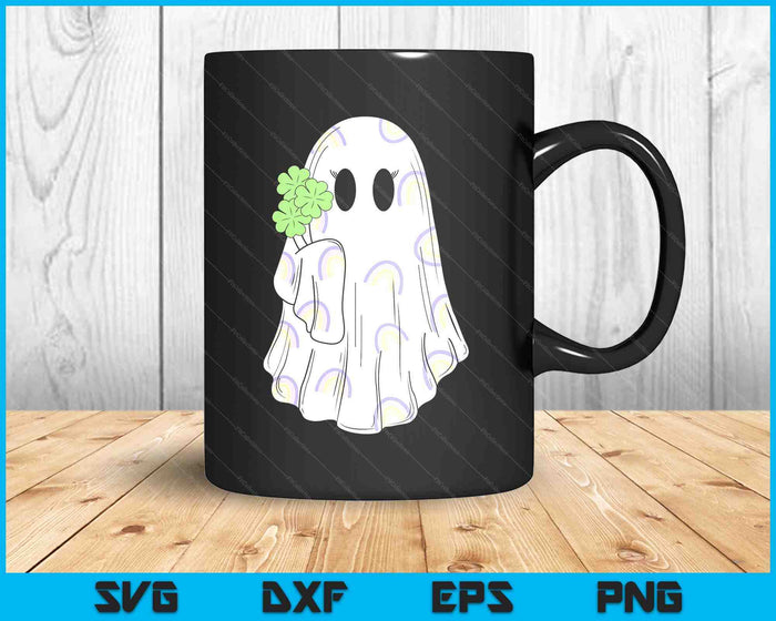 Rainbow Boo Shamrock Ghost St Patrick's Day Spooky Season SVG PNG Digital Printable Files