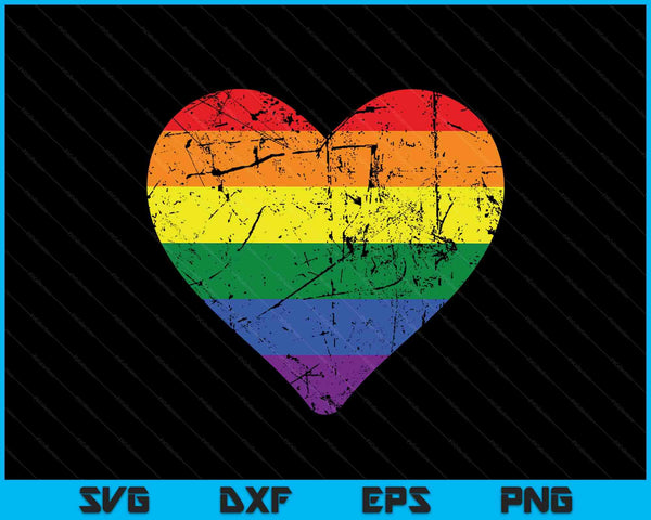 Regenboogvlag gekleurd hart LGBTQ+ Lesbian Gay Pride Vintage SVG PNG digitale snijbestanden