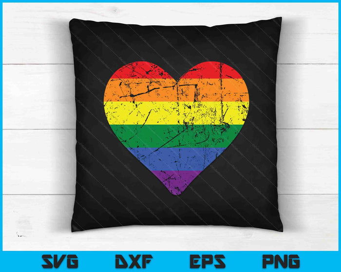 Rainbow Flag Colored Heart LGBTQ+ Lesbian Gay Pride Vintage SVG PNG Digital Cutting Files