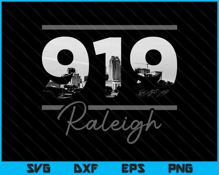 Raleigh 919 Código de área Skyline Carolina Vintage SVG PNG Cortar archivos imprimibles