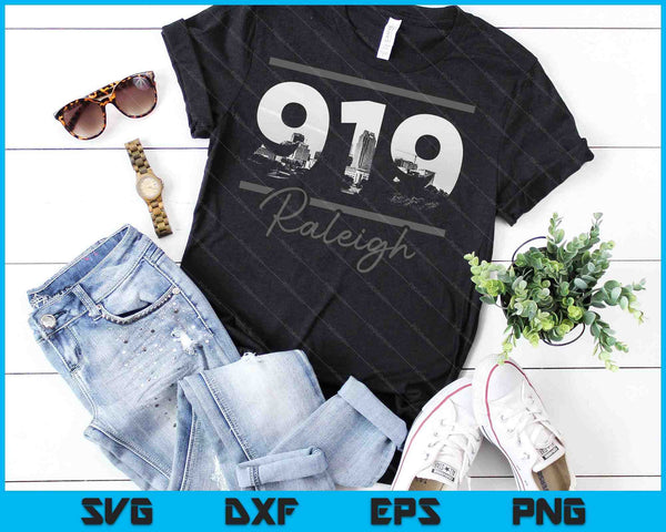 Raleigh 919 Código de área Skyline Carolina Vintage SVG PNG Cortar archivos imprimibles - on a t-shirt