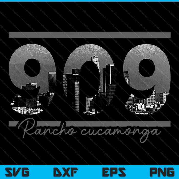 Rancho Cucamonga 909 Area Code Skyline California Vintage SVG PNG Cutting Printable Files