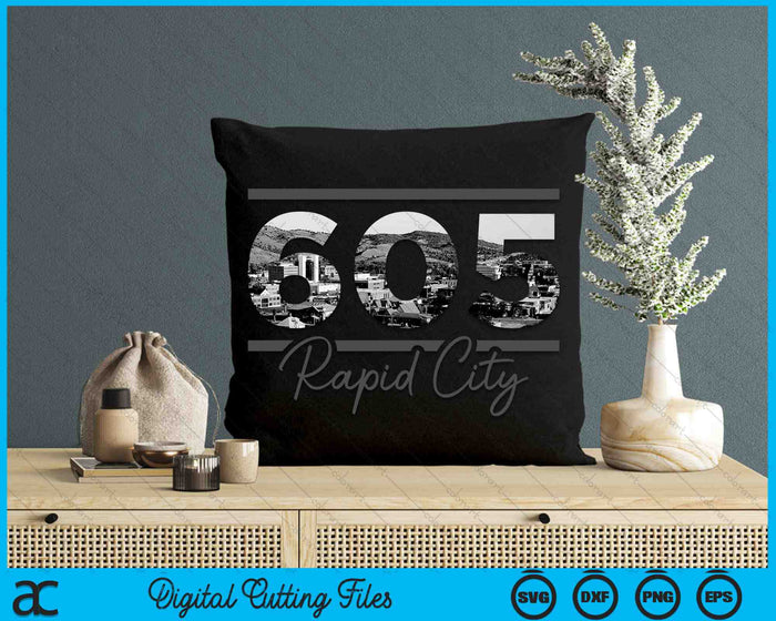 Rapid City 605 Area Code Skyline South Dakota Vintage SVG PNG Digital Cutting Files