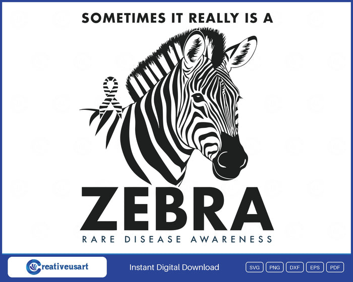 Sometimes It Really Is A Zebra SVG, realistic zebra head with a zebra-print awareness ribbon in its mane, Rare Disease Awareness