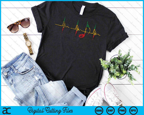 Rasta Reggae Música Notas Heartbeat EKG Pulse Clefs SVG PNG Archivos de corte digital - on a t-shirt