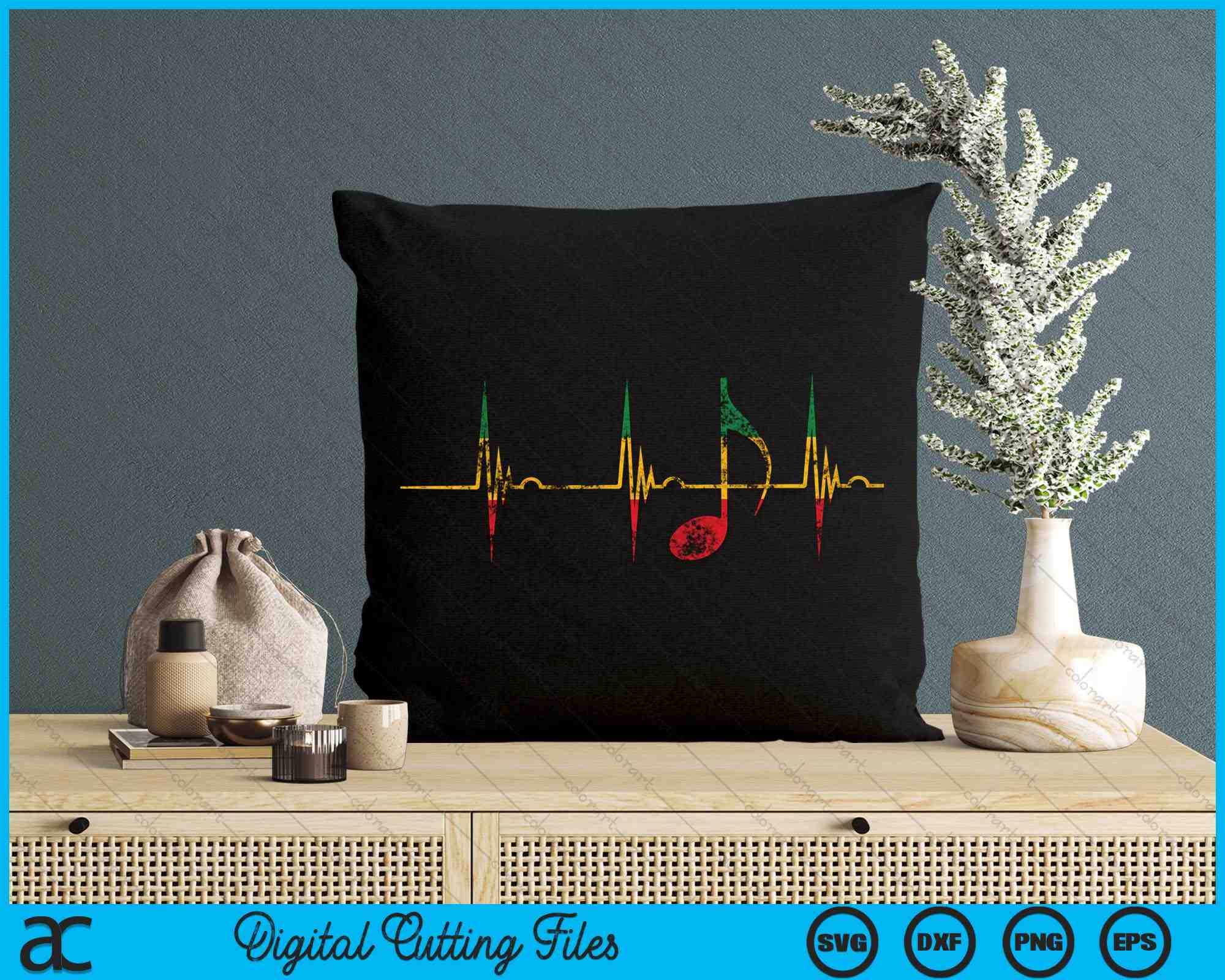 Rasta Reggae Music Notes Heartbeat EKG Pulse Clefs SVG PNG Files ...