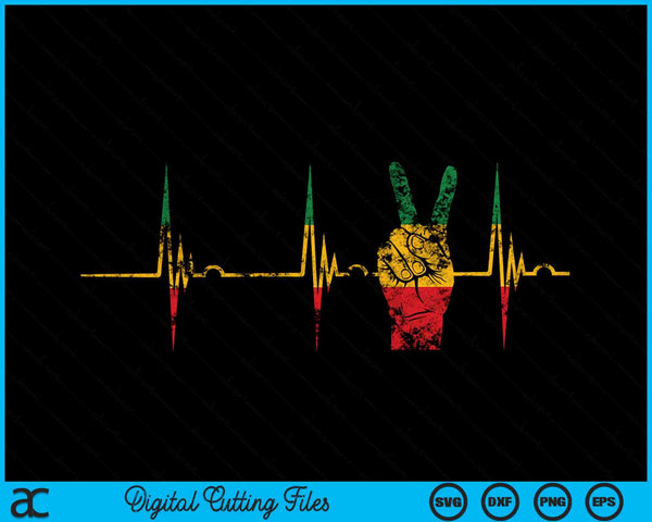 Rasta Reggae Signo de paz Rastafari Roots Heartbeat EKG Pulse SVG PNG Archivos de corte digital