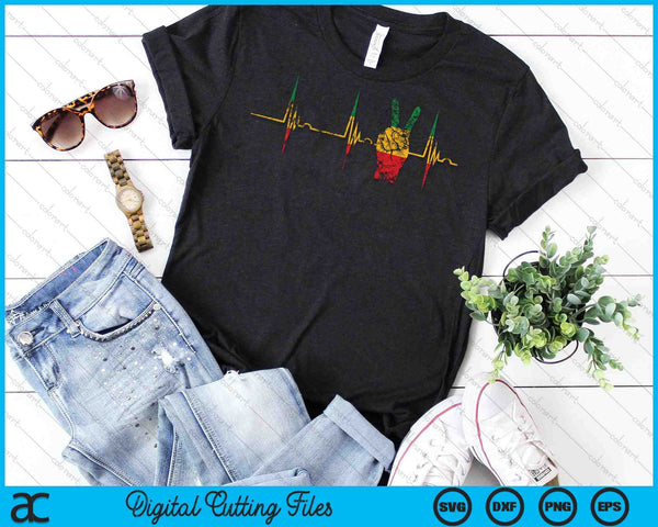Rasta Reggae Signo de paz Rastafari Roots Heartbeat EKG Pulse SVG PNG Archivos de corte digital - on a t-shirt