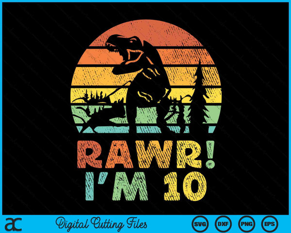 Rawr Im 10 Dinosaur T Rex 10 Year Old SVG PNG Digital Cutting Files