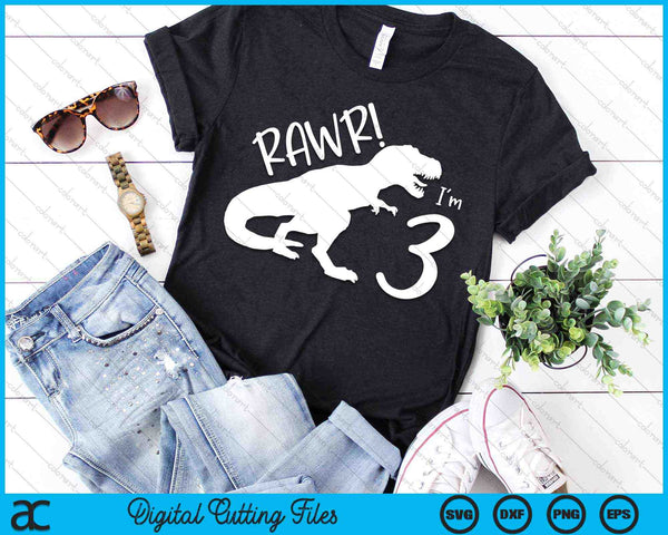 Rawr Im 3 Dinosaur 3rd Birthday Boy Roar Three Year Old Dino SVG PNG Digital Cutting File - on a t-shirt