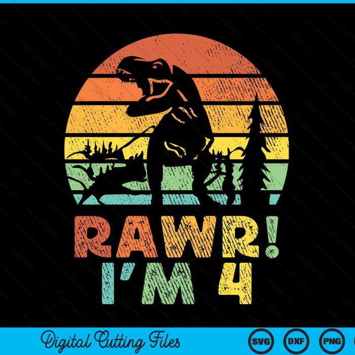 Rawr Im 4 Dinosaur T Rex 4 Year Old Boys 4th Birthday Party SVG PNG Digital Cutting Files