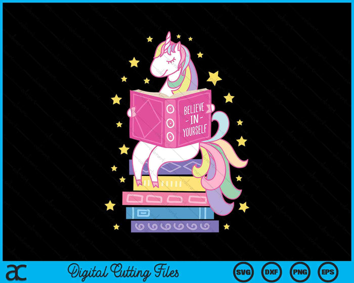 Reading Library Unicorn Read Books Lover Reader Gift SVG PNG Digital Cutting Files