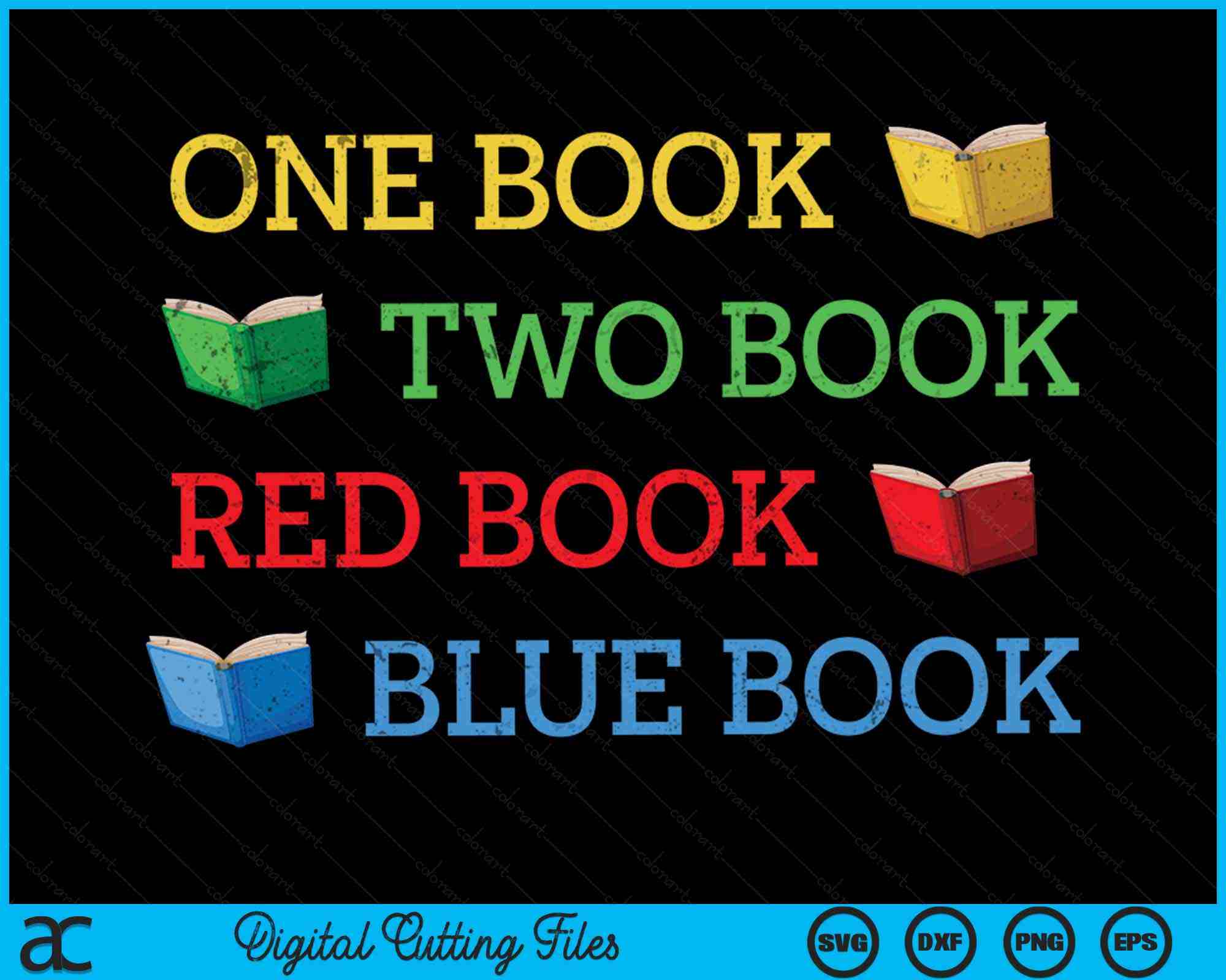 One Book Two Book Reading One Book Two Book Red Book Blue Book Book Lover SVG PNG Files ...