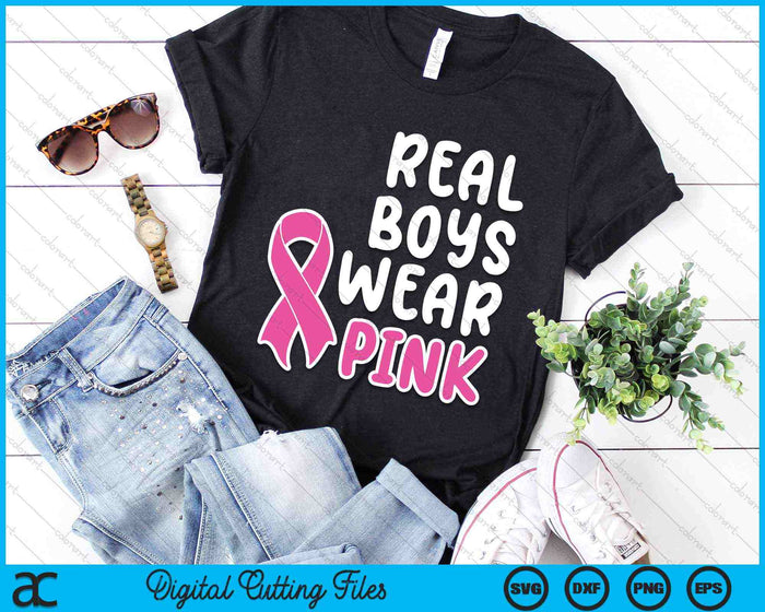 Echte jongens dragen roze lint borstkanker bewustzijn SVG PNG digitale snijbestanden