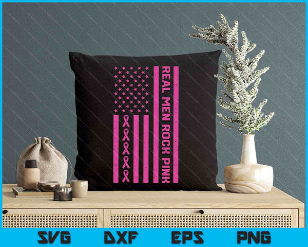 Real Men Rock Pink Ribbon Breast Cancer Awareness America SVG PNG Digital Printable Files