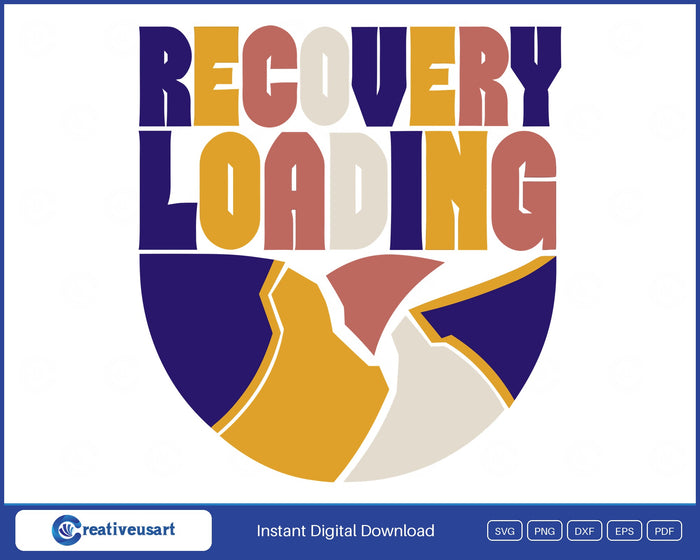 Recovery Loading in block letters above a bowl mended with gold seams SVG design on a white background