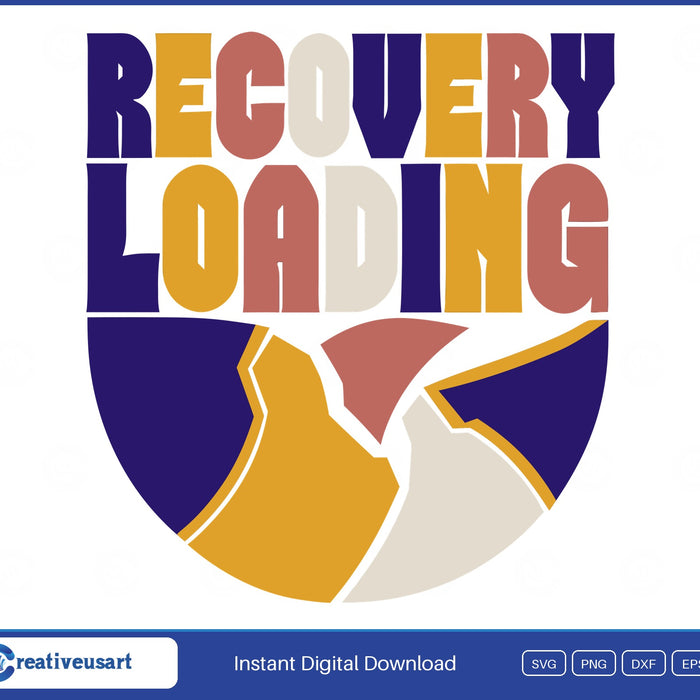 Recovery Loading in block letters above a bowl mended with gold seams SVG design on a white background