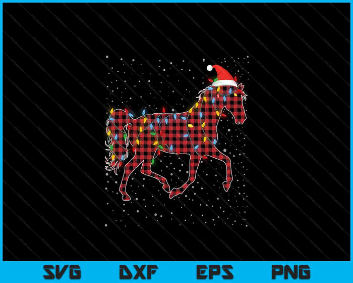 Red Buffalo Plaid Horse Christmas Pajamas Xmas Lights Family SVG PNG Digital Printable Files