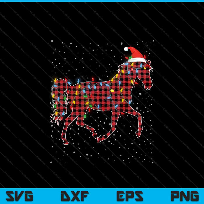 Red Buffalo Plaid Horse Christmas Pajamas Xmas Lights Family SVG PNG Digital Printable Files