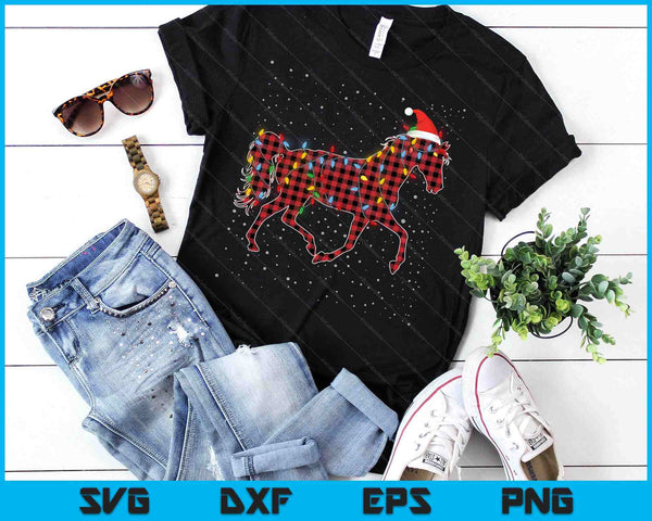 Red Buffalo Plaid Horse Christmas Pajamas Xmas Lights Family SVG PNG Digital Printable Files