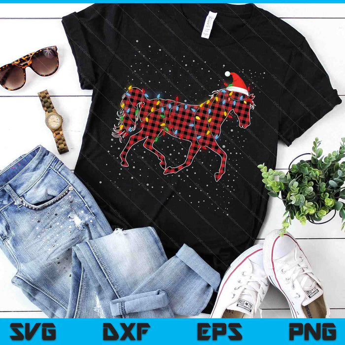 Red Buffalo Plaid Horse Christmas Pajamas Xmas Lights Family SVG PNG Digital Printable Files