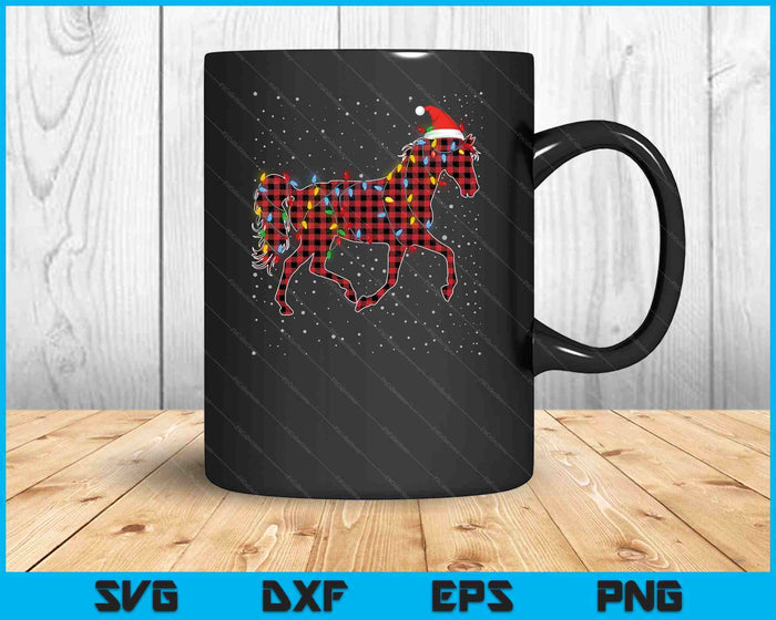 Red Buffalo Plaid Horse Christmas Pajamas Xmas Lights Family SVG PNG Digital Printable Files