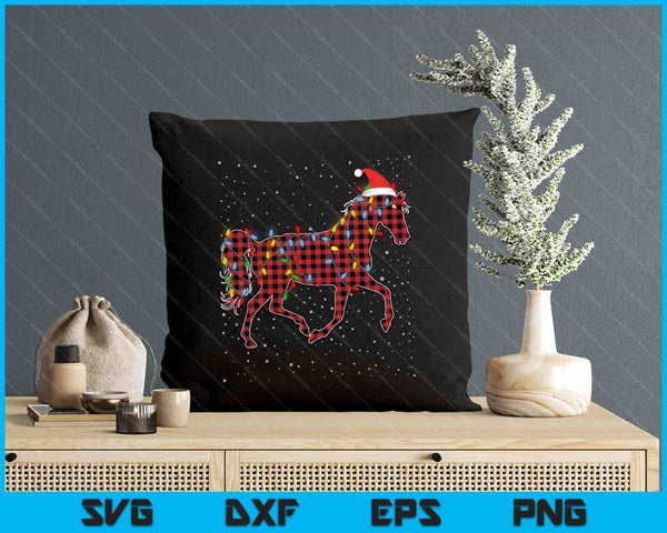 Red Buffalo Plaid Horse Christmas Pajamas Xmas Lights Family SVG PNG Digital Printable Files