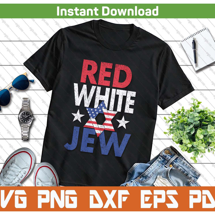 Red White & Jew Usa American Flag Jewish Star Of David SVG PNG Digital Printable Files