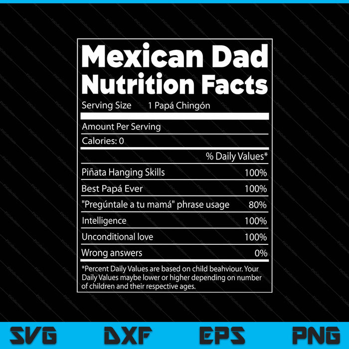 Regalo para papa nutrition facts Mexican dad SVG cut file