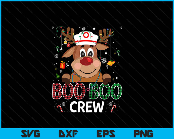 Reindeer Boo Boo Crew Nurse Buffalo Plaid Christmas Nurse SVG PNG Digital Printable Files