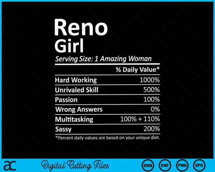 Reno Girl NV Nevada Funny City Home Roots SVG PNG Archivos de corte digital