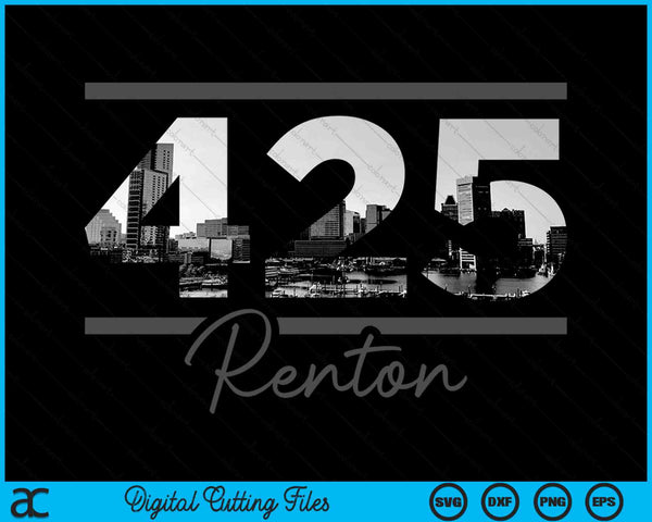 Renton 425 Area Code Skyline Washington Vintage SVG PNG Digital Cutting Files