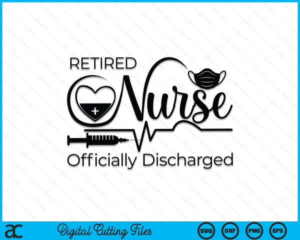 Gepensioneerde verpleegster officieel ontslagen pensioenpartij (zwart) SVG PNG digitale snijbestanden