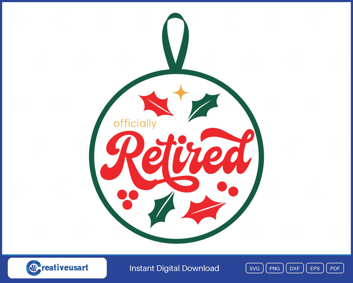 Officially retired Christmas ornament with holly SVG design on white background