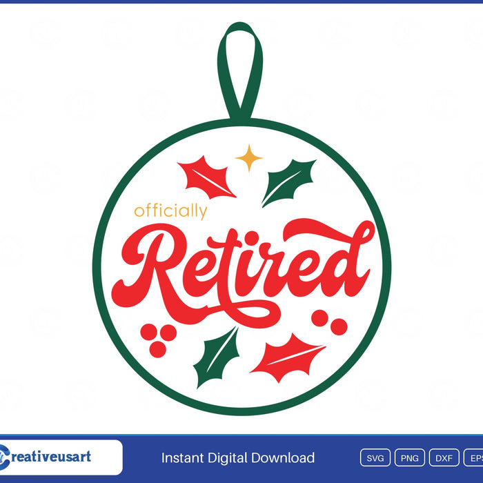 Officially retired Christmas ornament with holly SVG design on white background