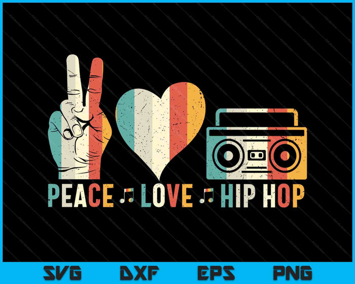 Retro 80's Old School Peace Love Hip Hop Graphic SVG PNG Digital Printable Files