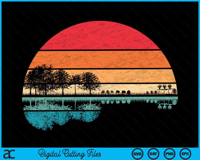 Retro Acoustic Guitar Lake Sunset Guitarist Music Lover Rock SVG PNG Digital Cutting Files