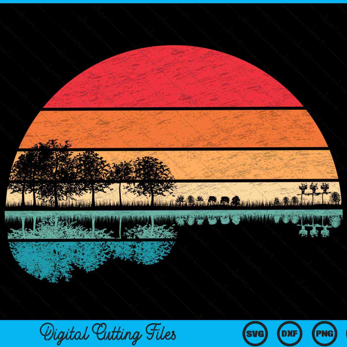 Retro acoustic guitar lake sunset guitarist music lover rock SVG cut file