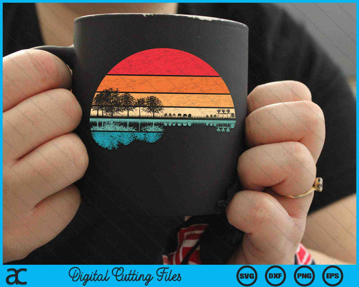 Retro Acoustic Guitar Lake Sunset Guitarist Music Lover Rock SVG PNG Digital Cutting Files