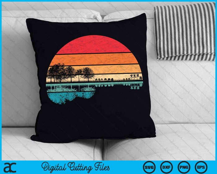 Retro Acoustic Guitar Lake Sunset Guitarist Music Lover Rock SVG PNG Digital Cutting Files