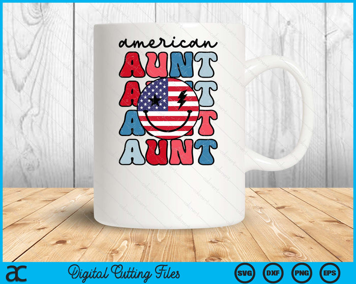 Retro American Aunt American Flag Cute 4th Of July Patriotic SVG PNG Digital Cutting Files