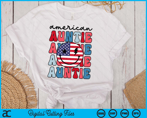 American Auntie American Flag Cute 4th Of July Patriotic SVG PNG Digital Cutting Files