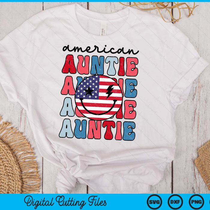 American Auntie American Flag Cute 4th Of July Patriotic SVG PNG Digital Cutting Files