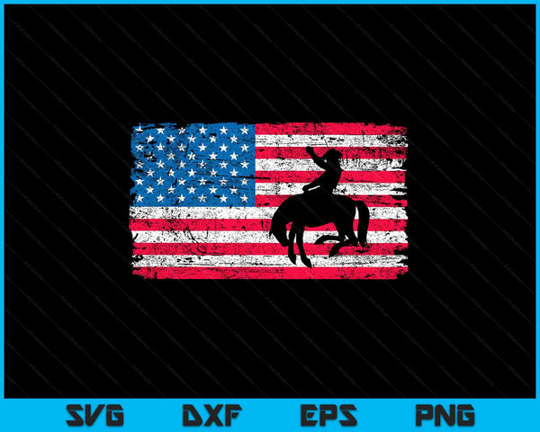 Retro American flag rodeo bronc horse riding cowboy cowgirl SVG cut file